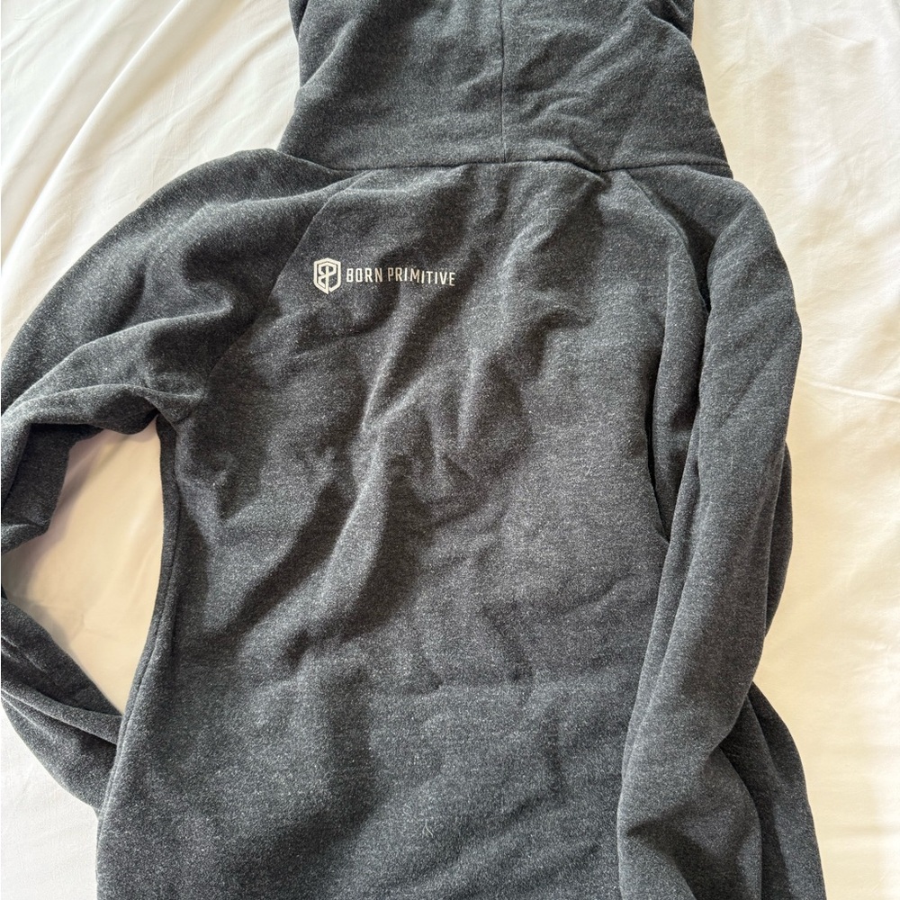 Born Primitive cowl at the moon dark Gray sweatshirt